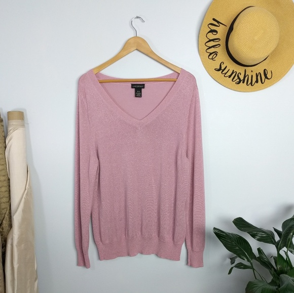 Lane Bryant Pink Metallic V Neck Sweater 18 20 - Picture 2 of 7